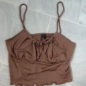 ruched taupe shein spaghetti strap crop top